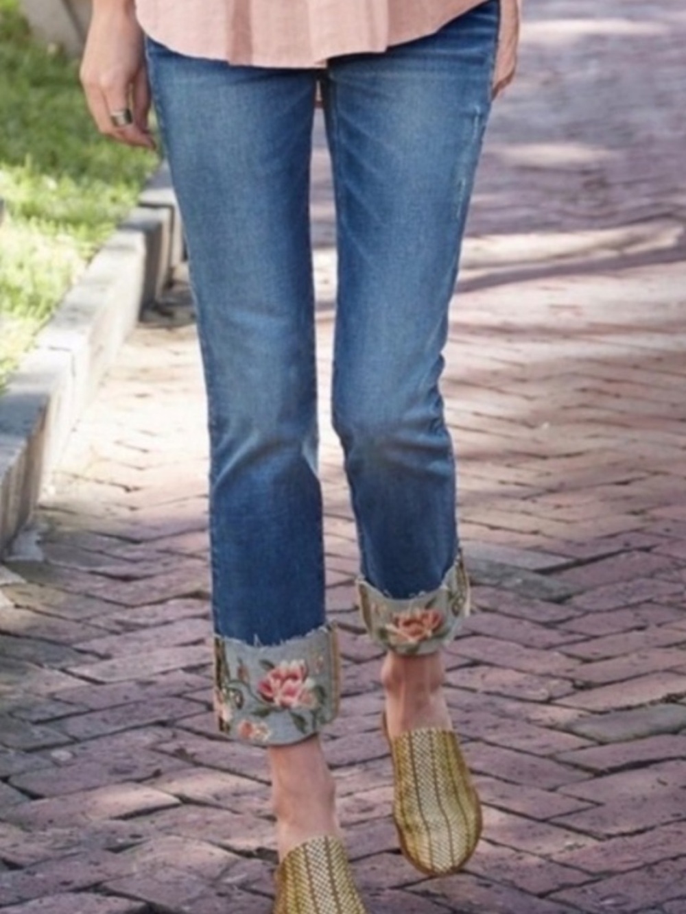 Driftwood Colette Jeans Embroidered Floral Boho Country Cottage Slim Stretch 27